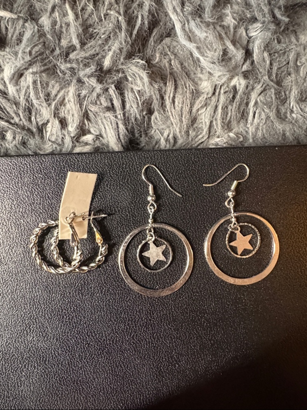 Silver Star Dangle Hoop Earrings + Textured Hoops
